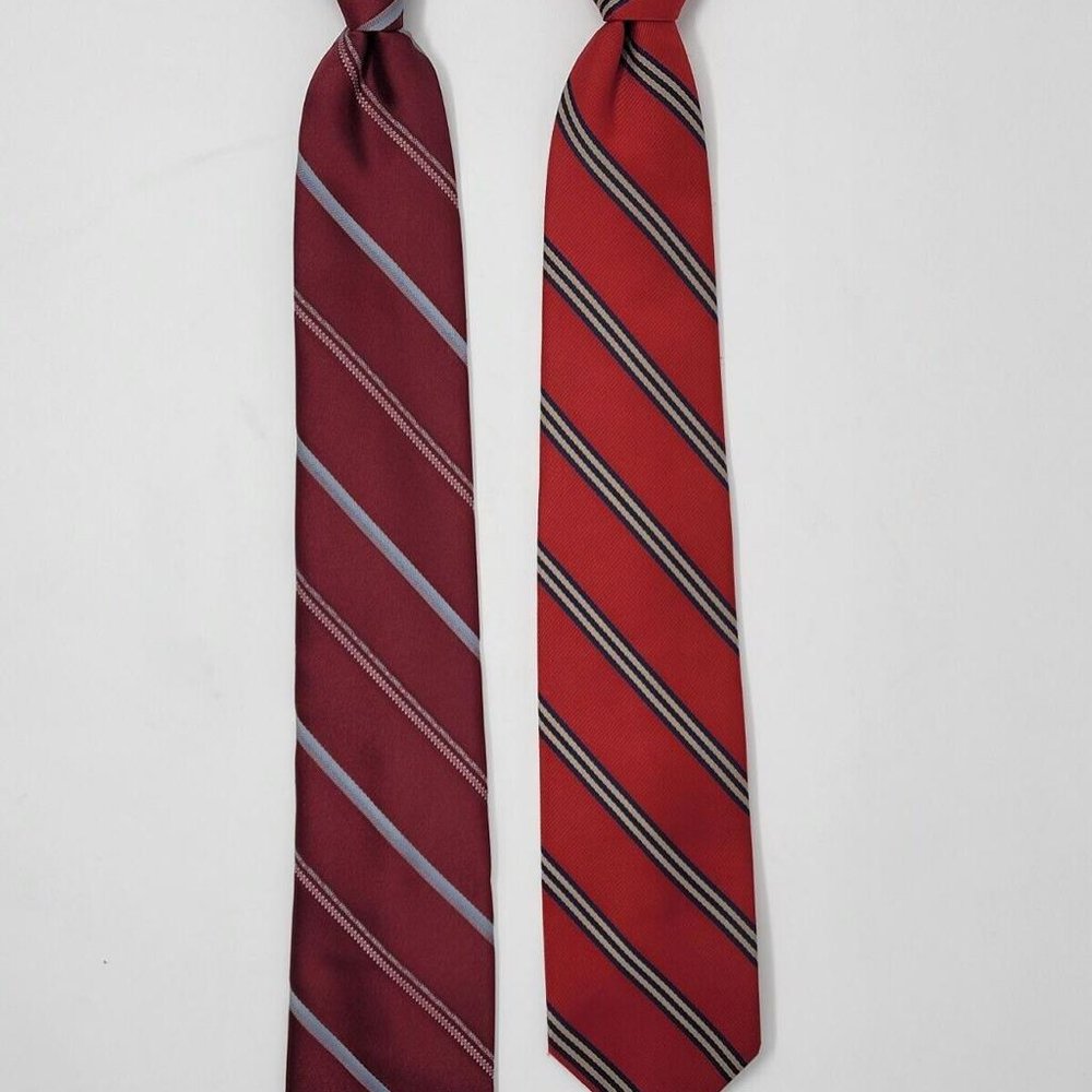 Lot of (2) Striped Clip On Neck Ties 17.5" & 18.5" - Mervyn's & Sears - Vintage